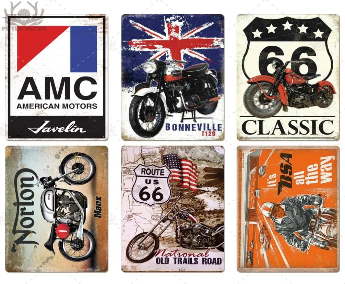 2021 Motocykl metalowe znaki malarstwa płytki platak vintage retro motorowe znak śladowy dekoracje ścienne do garażu pub pub man jaskini żelaza farba dekorat2163269