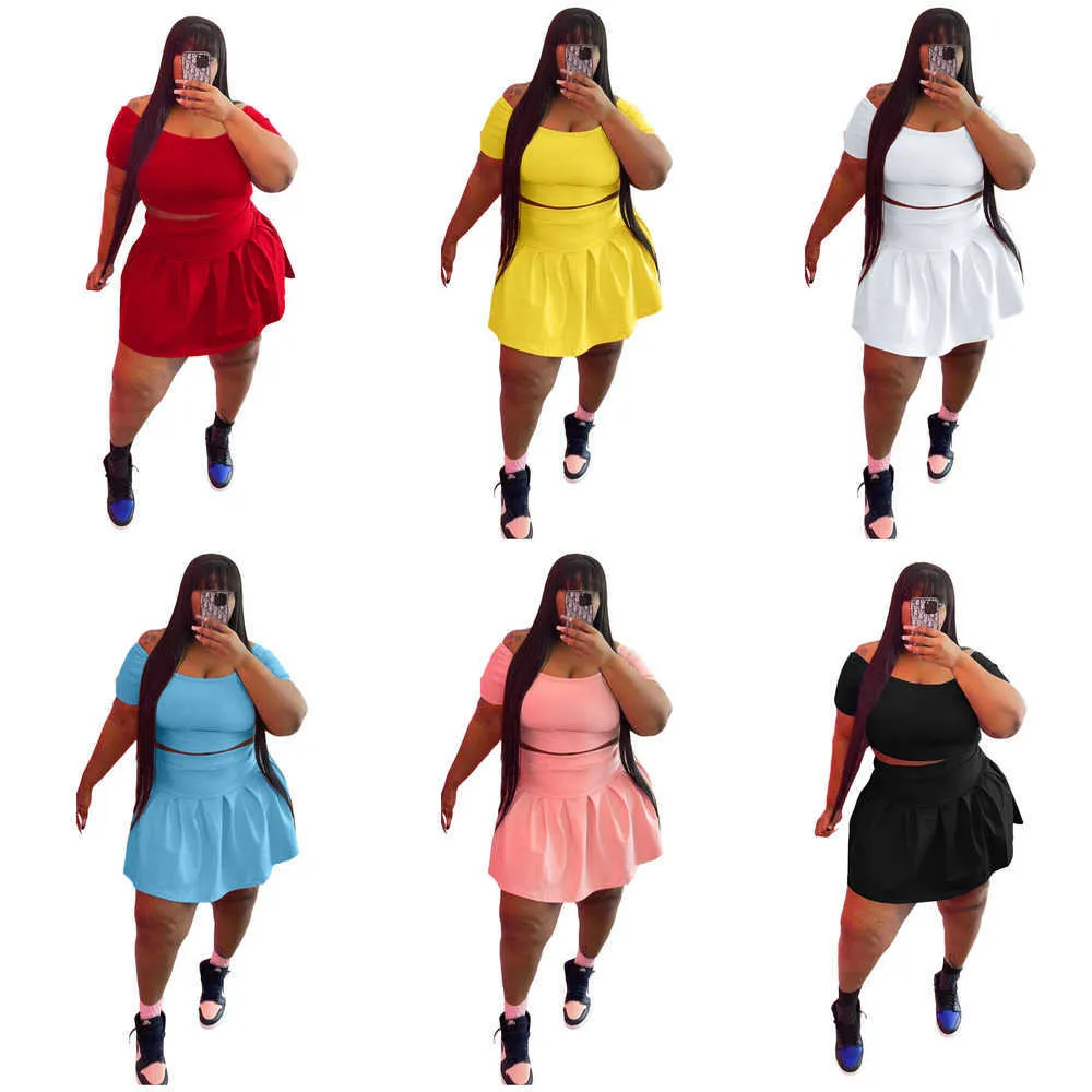 Designer Dam Klänning i två delar Plisserad kjol Set Fritid Plus Size Dam Kläder Sommar Sport Outfits S-5xl