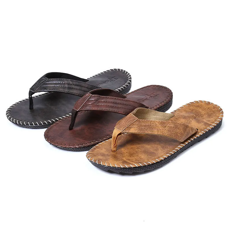 Gai Summer Men Flip-Flops British Fashion Beach Male 두꺼운 바닥 Non-Slip Flat Shoes 거리 슬리퍼 드 Hombre Zapatos 230403