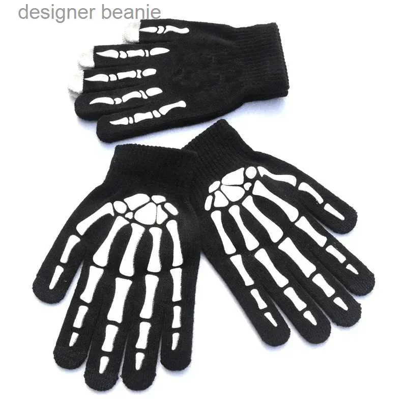 Cinq doigts gants tricot GS squelette tête lumineuse demi-doigt doigts complets imprimer chaud respirant hommes femmes fitness g équipement de cyclisme l231103