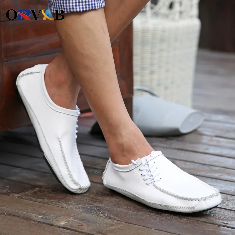 GAI Dress Soft Comfortable Genuine Leather Casual Brand Fashion White Flats Mens Loafers Driving Moccasin Shoes Men 230403 GAI