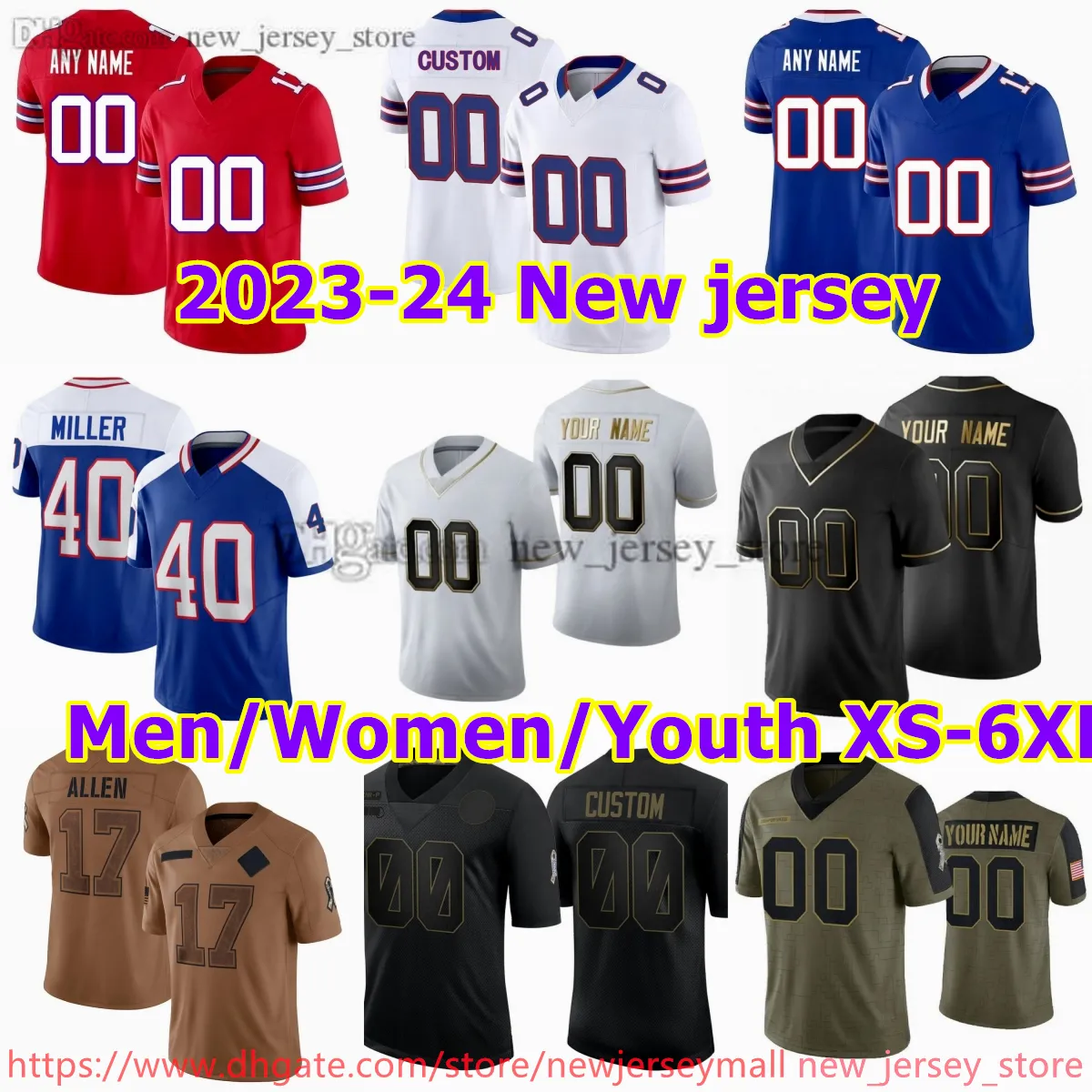 カスタムS-6XL DIYフットボールジャージーステッチ17ジョシュレン14ステフォンディッグス27 TREDAVIOUSWHITE 40 VONMILLER 49 TremaineedMunds 12 Jimkelly 78 BruceSmith Jerseys