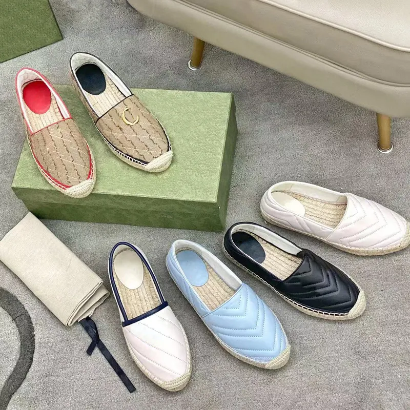 캐주얼 드레스 신발 캔버스 Espadrilles 디자이너 여성 로퍼 100% 진짜 가죽 Matelasse 가죽 크기 EU34-42 디자이너 로퍼 모자 발가락 플랫 럭셔리 클래식 밑창