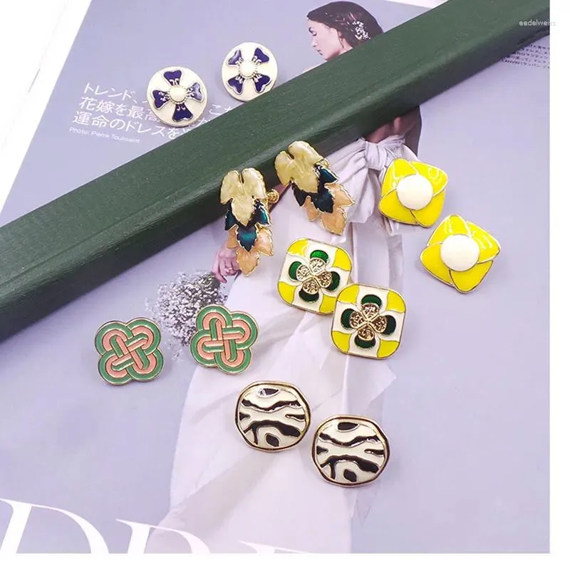 Stud Earrings Retro Enamel Court Personalized Earclip Fashionable