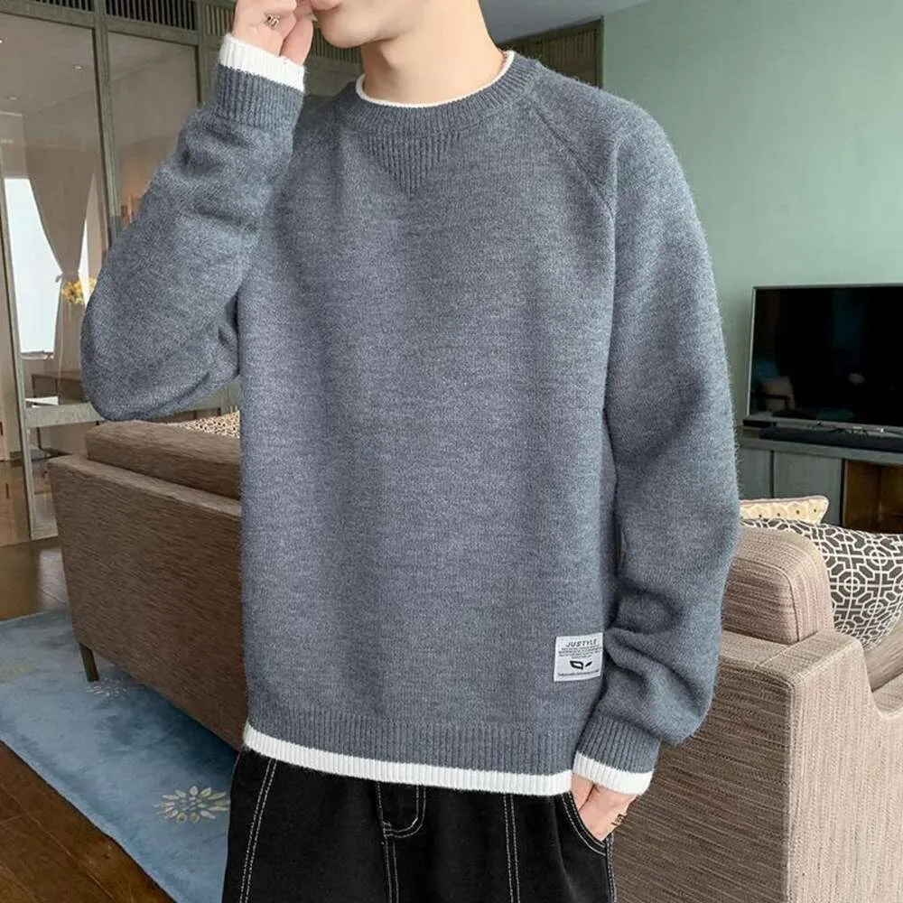 S Men's Round Neck Bottoming Autumn And Winter Trendy Brand Solid Color Long Sleeved Knit Shirt Casual Inner