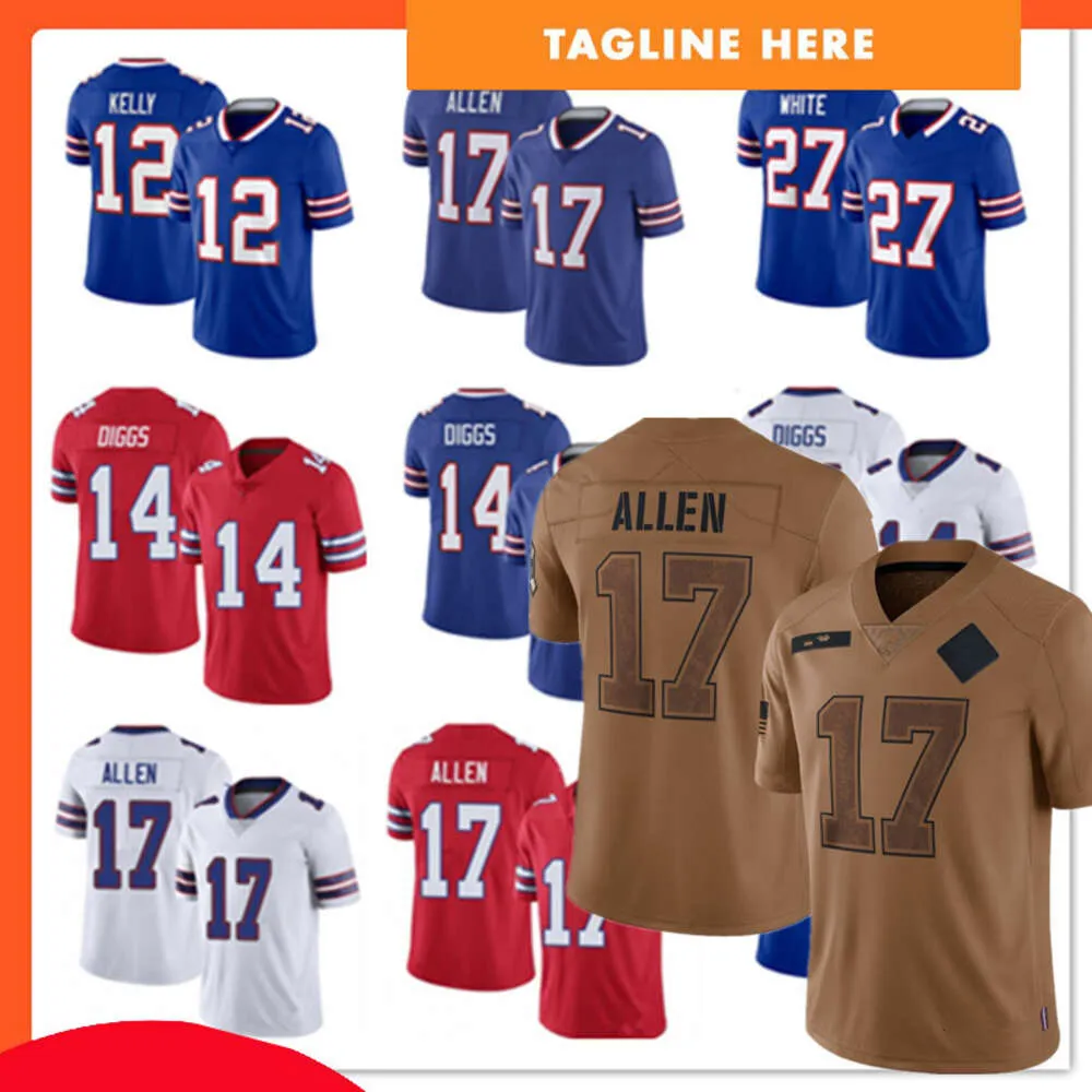 Anpassade män kvinnor ungdomsfotbollströjor 86 Dalton Kincaid Jersey 17 Josh Allen 14 Stefon Diggs 21 Poyer 40 von Miller 58 Matt Milano 3 Damar Hamlin 88 Dawson Knox 2023 Ny ny