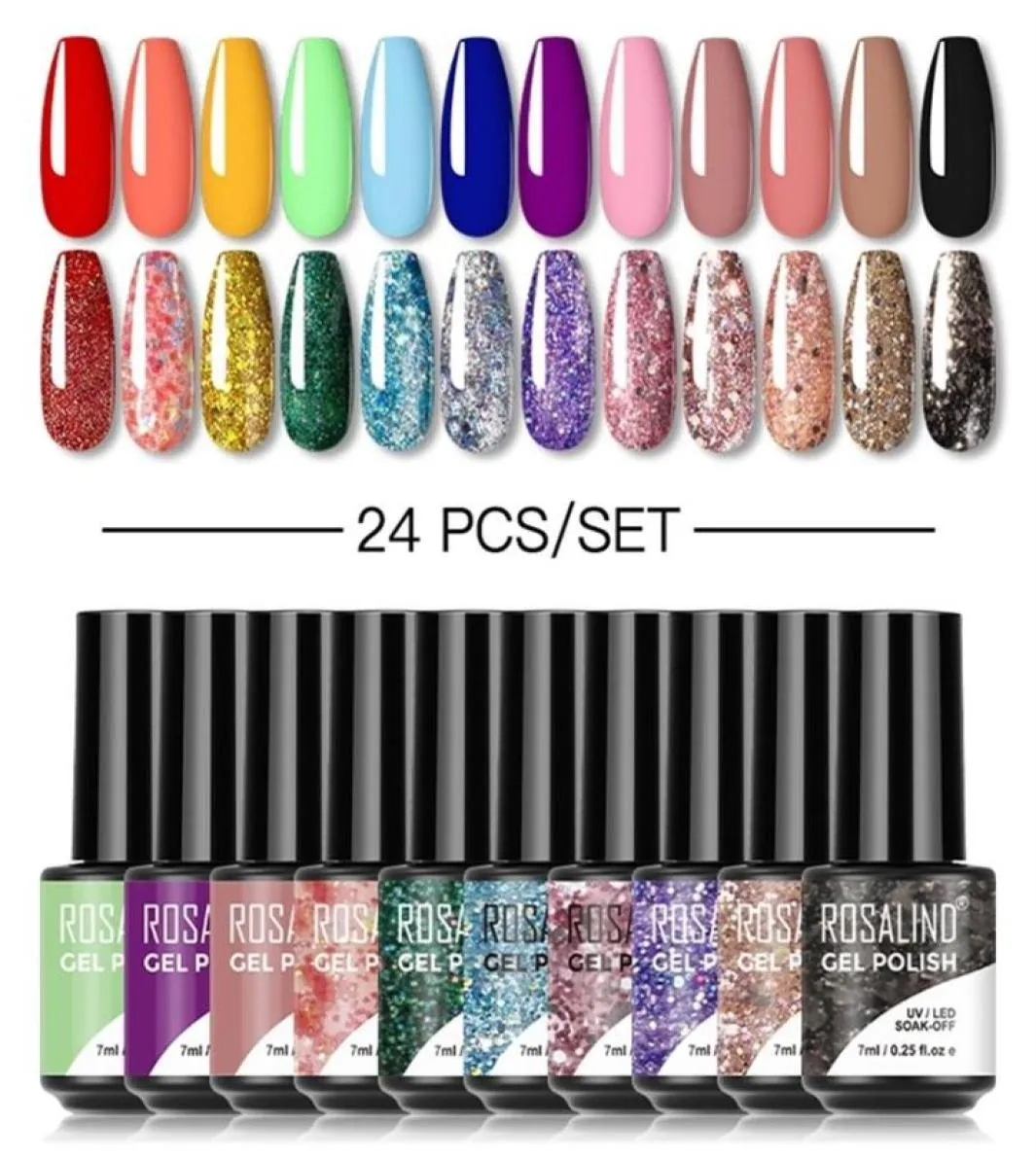 ROSALIND Gel vernis ensemble paillettes Semi Permanent hybride Gel vernis besoin laque Base couche de finition ongles Art pour Kit de vernis à ongles 22053125519311