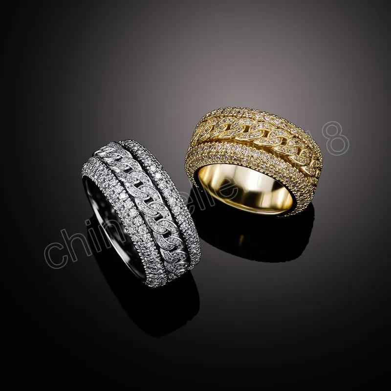 Fashion Hip Hop Rings Bling Iced Out Cuban Link Ring Micro Pave CZ Stone Ring For Women Man Accesorios