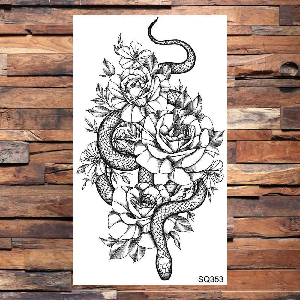 Z0403 Temporary Tattoos For Women And Girls Realistic Snake, Flower ...