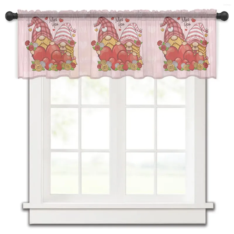 Rideau en Tulle transparent pour petite fenêtre, amour nain, pour la saint-valentin, court, pour chambre à coucher, salon, décoration de maison, draperies en Voile