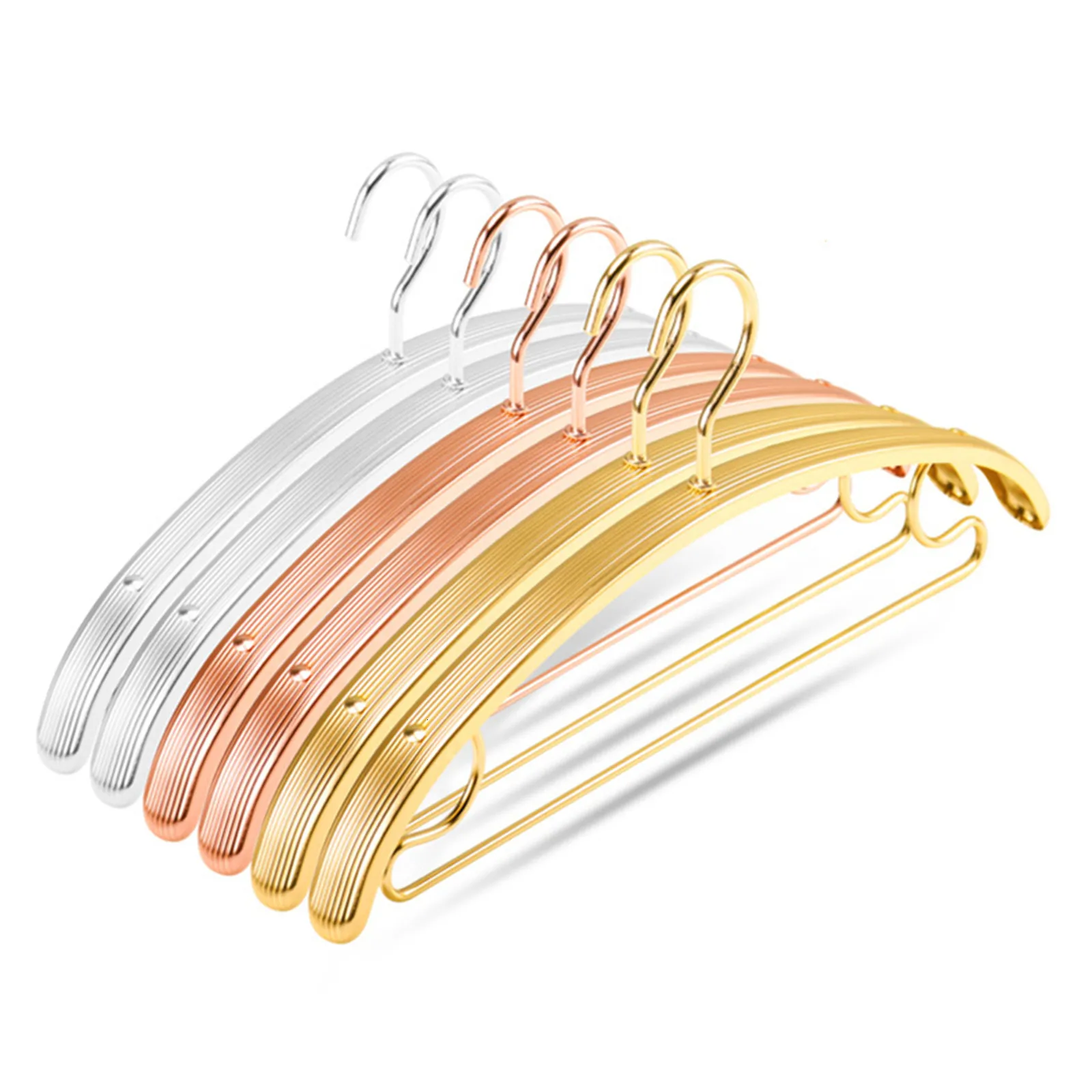 Metal Rangs For Top Metal Shirt Hangers 5-Piece Wide Coated Aluminum Alloy Gold Household ...