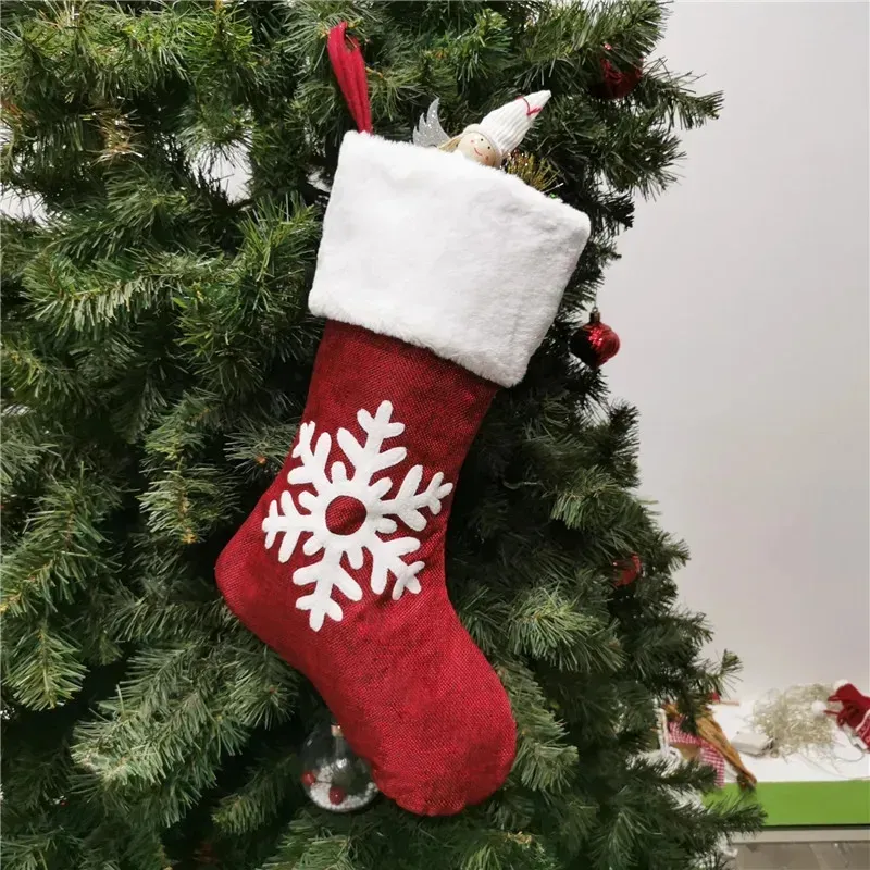 46cm Christmas Stocking Hanging Socks Xmas Rustic Personalized Stockings Christmas Snowflake Decorations Family Party Holiday Supplies