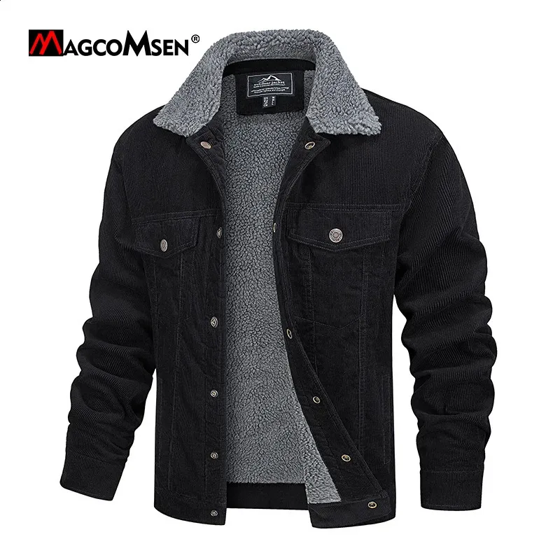 Jaquetas masculinas MAGCOMSEN Jaquetas de veludo masculinas Vintage Sherpa Fleece Windbrekaer Grosso Casacos de inverno quentes Multi-bolsos Jaqueta jeans casual 231102