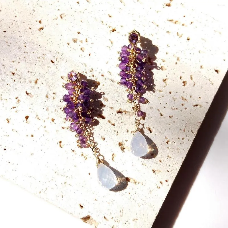 أقراط مسمار Lii Ji Amethyst Lavender Quartz 14k مملوءة بالذهب المملوءة بالمجوهرات المصنوعة يدويًا للنساء الهدية