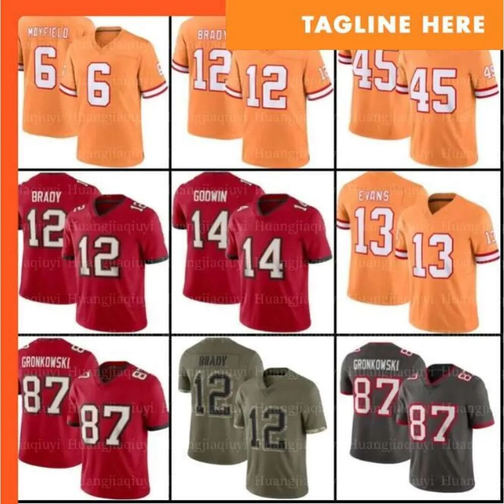 män kvinnor ungdom fotboll tröjor 12 Tom Brady 6 Baker Mayfield 31 Antoine Winfield Jr. 50 Vita Vea 20 Ronde Barber 55 Derrick Brooks 40 Mike Alstott Jersey