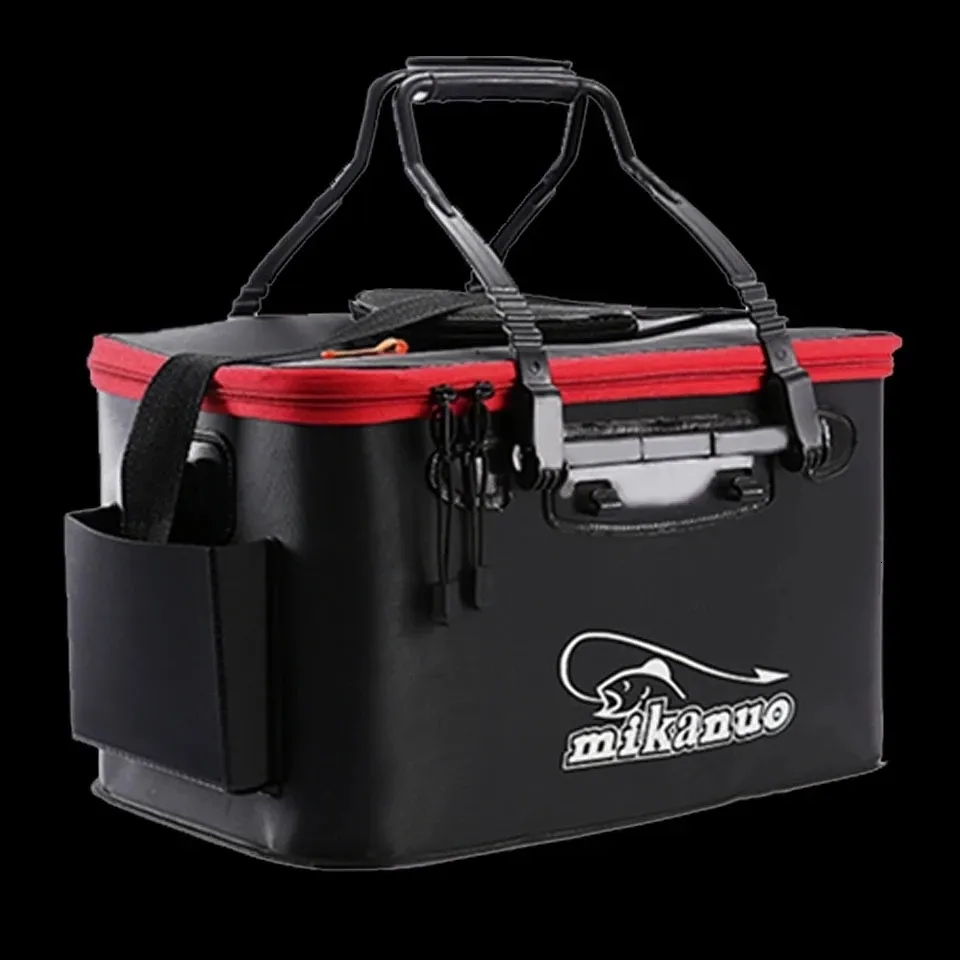 6 Gallon Foldable Fishing Bucket - Waterproof EVA Live Bait & Fish Container With Net Cover & Straps For Camping & Outdoors (Black)