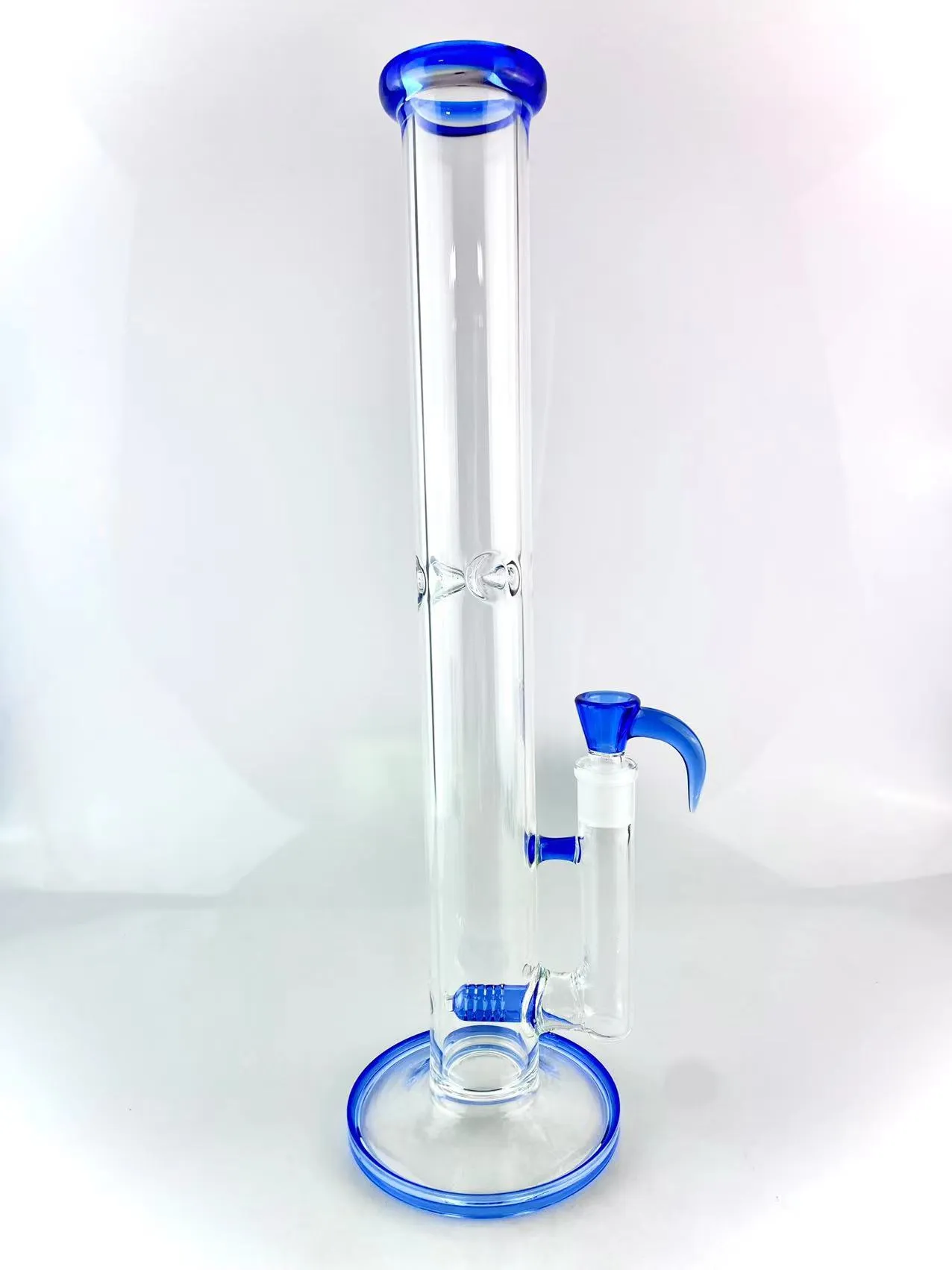 Bong de vidrio para pipa de agua coloreado con azul cobalto de 18 pulgadas y 18 mm, agregue un cuenco de cuerno del mismo color