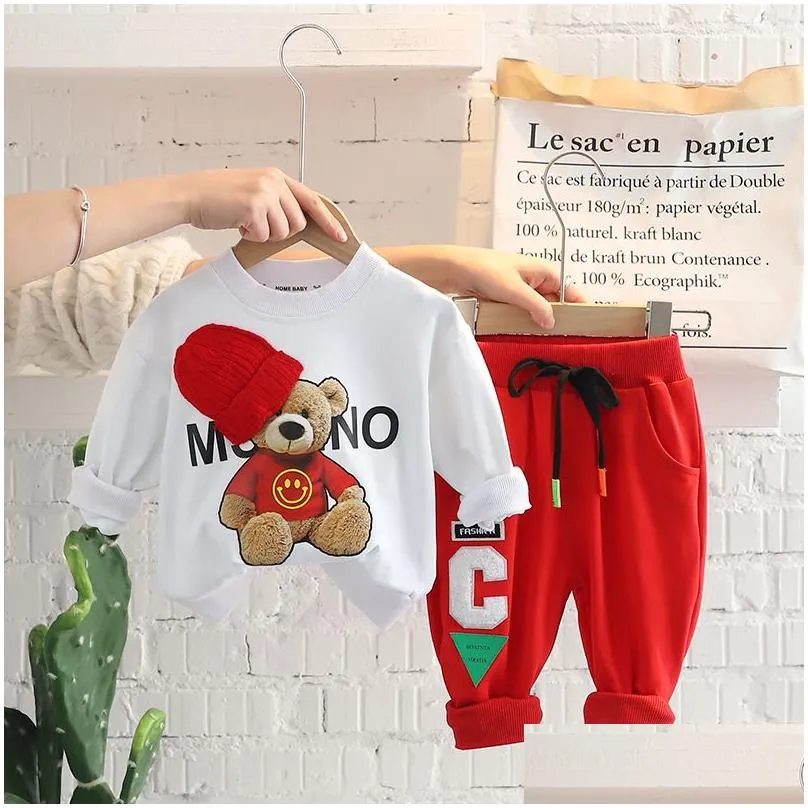 Kleidung Sets 2022 Frühling Kinder Outfits Herbst Baby Jungen Mädchen Kleidung Sets Kleinkind Kinder Sportswear Infant Cartoon Bär T Drop del Dhan7