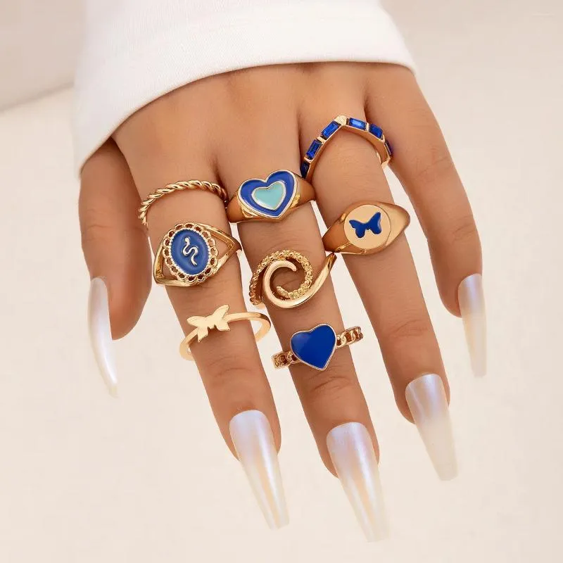 Cluster Ringen Olie Druipende Slang Hart Vlinder Geometrische Ring Set Vrouwen Vintage Bee Bloem Bohemian Fashion Party Sieraden Cadeau