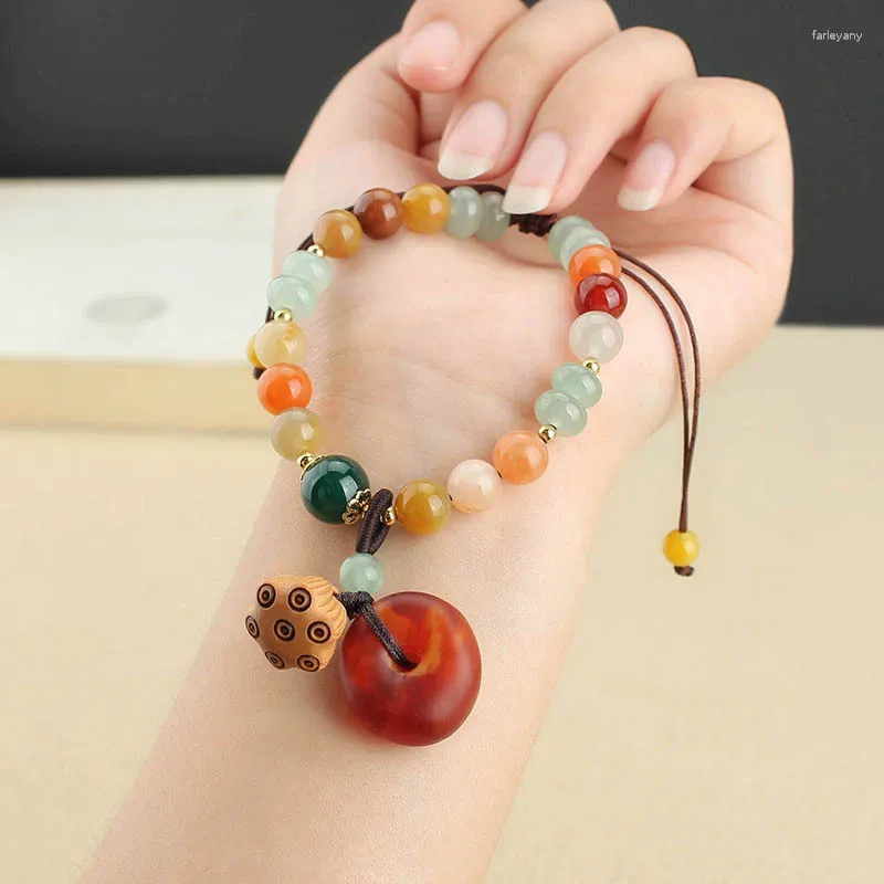 Strand Vintage Imitatie Honing Wax Veiligheidsgesp Jade Armband Agaat Lotus Peng Dameshandwerk Etnische Stijl One Size Sieraden