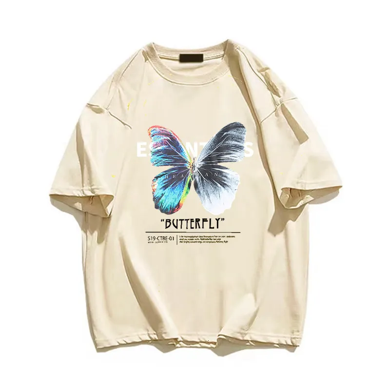 Mens Tshirts överdimensionerade tshirt 100% Cotton Hip Hop Streetwear Harajuku Color Futterfly Tee Short Sleeve Loose Casual Style 230403