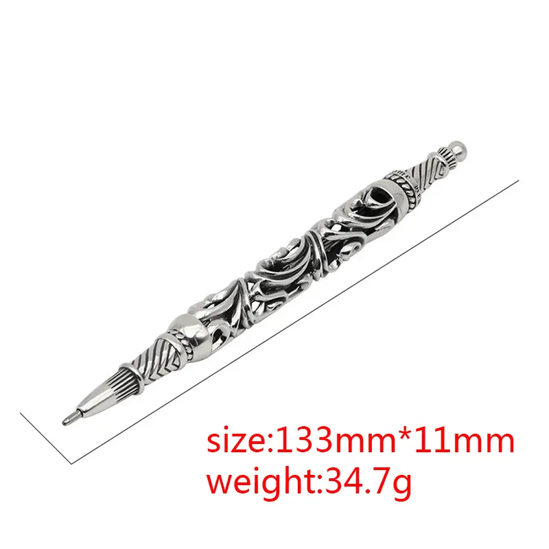 【SATIIIZ】Pen racing printing long sleeve 925 Sterling Silver Carved Signature Pen, All Silver