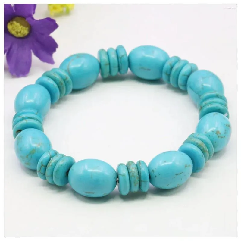 Strand 12x16mm bleu boulier seau dinde turquoises bracelet de perles femmes hommes filles à lacets élastique fabrication de bijoux conception ornement à la main