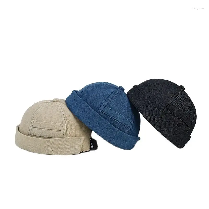 Berets 2023 Four Seasons Denim Letter Brodery Docker Cap Brimless Hat Beanie hyresvärd Sailor Män och kvinnor 111