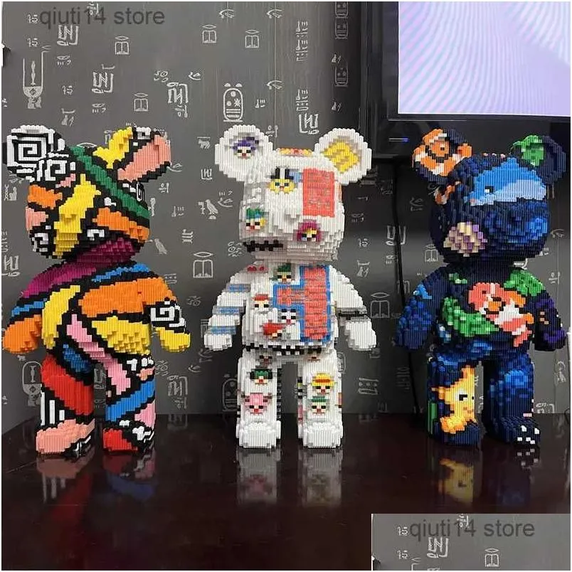 Blocos dos desenhos animados mini amor urso violento bearbrick modelo de cor com bloco de construção leve micro diamante tijolos crianças brinquedos presente aniversário dho5o versão mais alta.