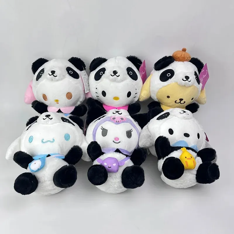 Lindo panda Cinnamoroll juguetes de peluche muñecas de peluche Anime regalos de cumpleaños decoración del dormitorio del hogar