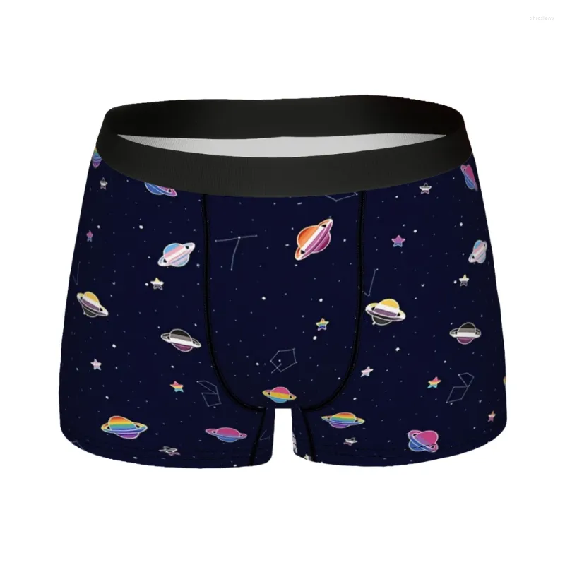 Slip LGBTQ Pride Planets Stars In Space Pattern Boxer pour homme Respirant Sous-vêtements créatifs Short imprimé de qualité supérieure Idée cadeau