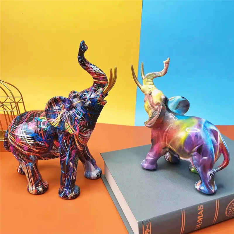 Decoratieve objecten Figurines Graffiti kleurrijk schilderen olifant sculptuur beeldje kunstbeeld standbeeld creatieve hars ambachten home veranda desktop decoratie 230403