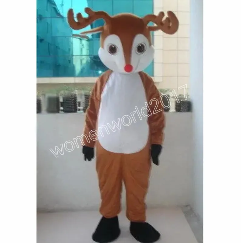 Halloween Deer Reindeer Mascot Costume Tecknad karaktärutrustningar Dräkt Vuxna Storlek Outfit Birthday Christmas Carnival Fancy Dress for Men Women