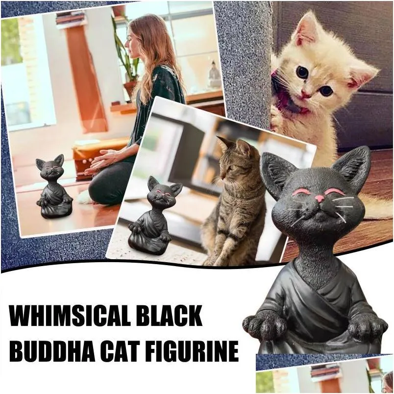 Garden Decorations Whimsical Black Buddha Cat Figurine Meditation Yoga Collectible Happy Decorwhimsical Drop Dhsaq