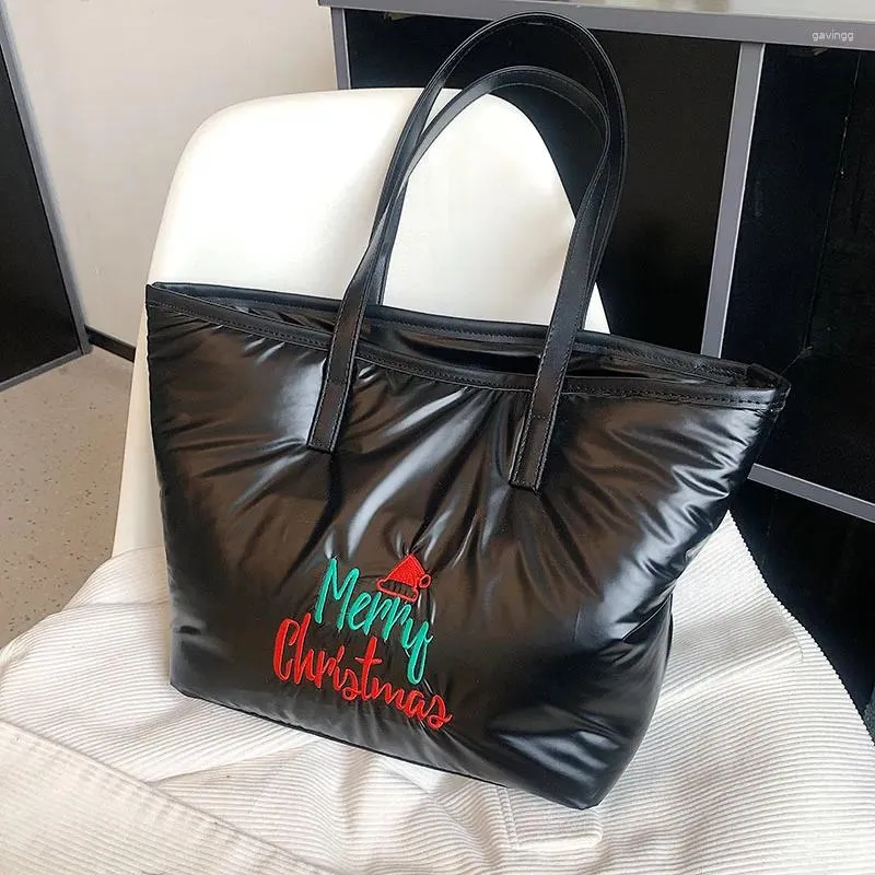 Natal feminino presente espaço algodão bolsa preto cinza bolsa de ombro grande capacidade shopper tote inverno bolsas