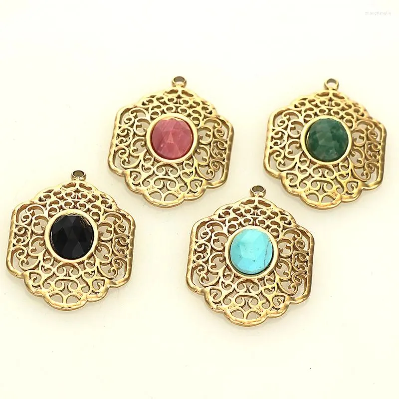 Pendant Necklaces 1Pc Designer Golden Plating Retro Stainless Steel Charms Pendants With Natural Stone Setting For Diy Necklace Jewelry