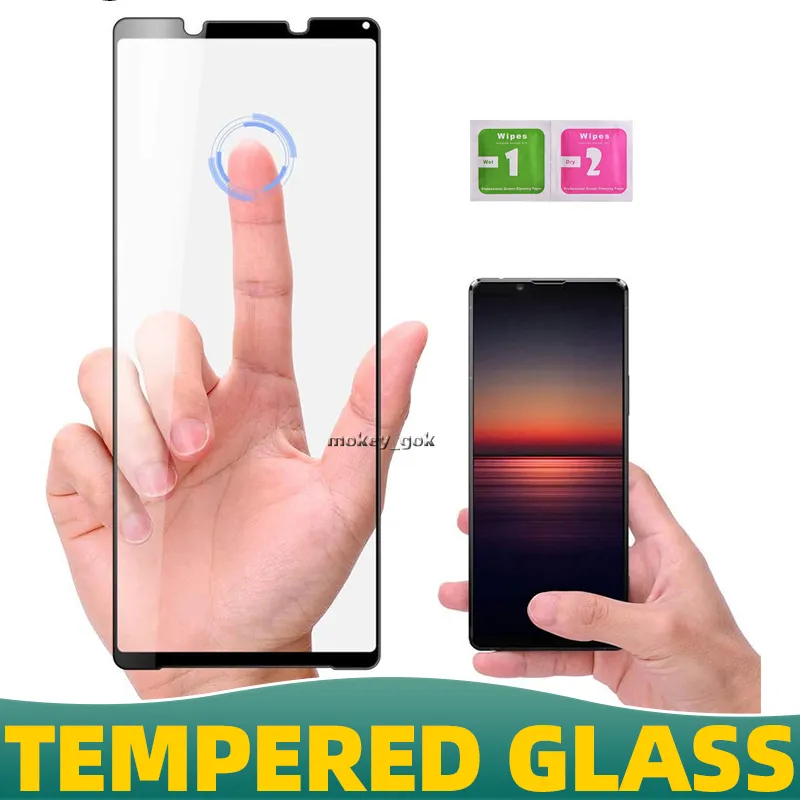 Helskärmslimma hårt tempererat glas telefonskydd för Sony Xperia 1 II 1 5 IV 10 III Oleophobic