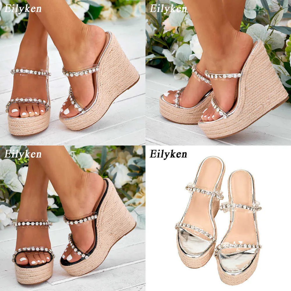 Sandalen Nieuw kristallen platform Wedges Slippers Zomer Peep Toe schoenen vrouw sexy super high mules vrouwelijke sandalen 230316