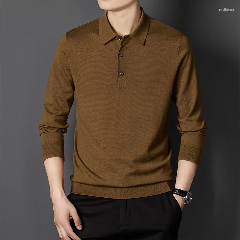 Herentruien lichtgewicht Srowted Pure Wool Sweater heren gebreide poloshirt lente en herfst reverswear onderhemd