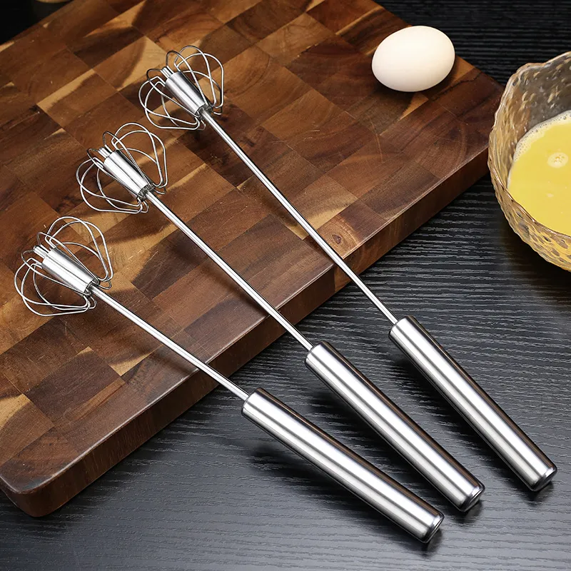 Semi-automatic Mixer Egg Beater Manual Self Turning 304 Stainless Steel Whisk Hand Blender Egg Cream Stirring Kitchen Tools