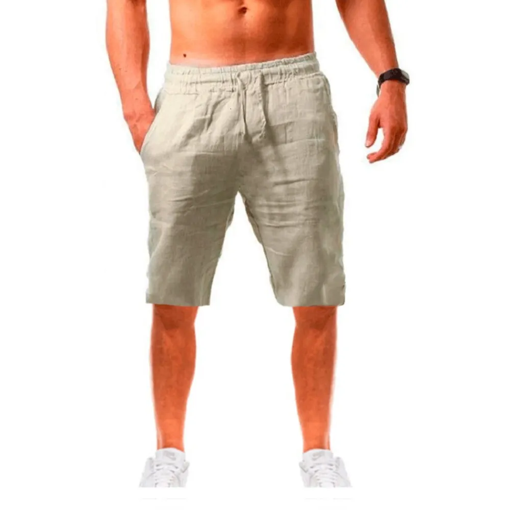 Мужские шорты мужские хлопковые льняные шорты Мужские летние дышащие твердые льняные брюки Фитнес-стрит костюм S-3XL 230403