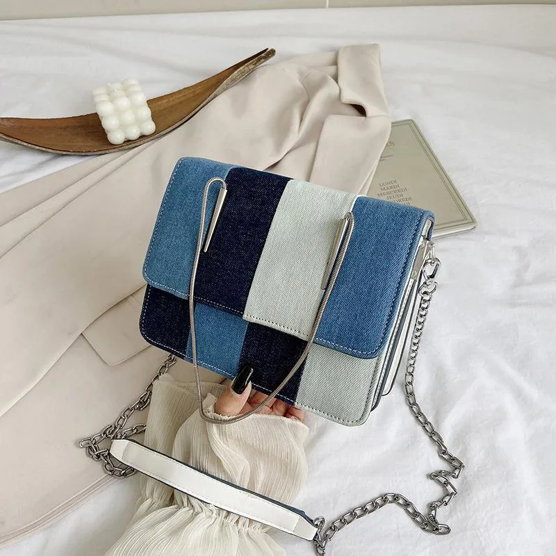 Avondtassen modeontwerp dames denim stiksel crossbody elegante vrouwelijke ketting portemonnee handtas retro dames kleine vierkante schouder