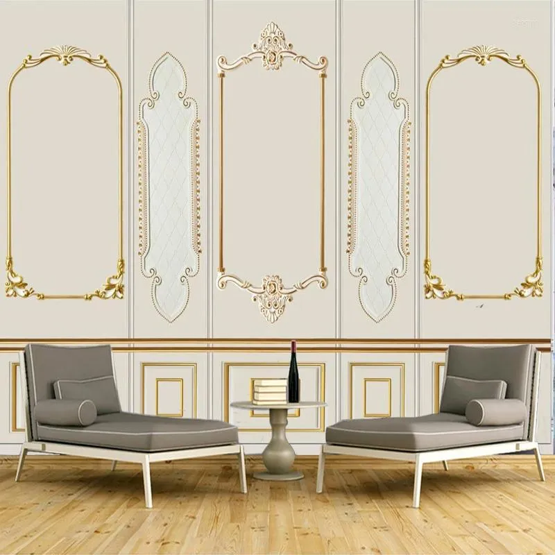 Wallpapers Aangepaste Muurschildering Po 3D Moderne Scandinavische Stijl Gouden Gips Patroon Muur Doek Woonkamer Luxe Achtergrond Poster