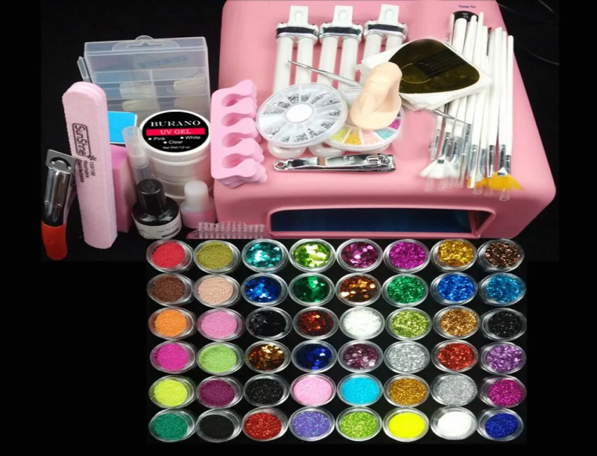 Juego de manicura para uñas, conjunto completo de 36w, lámpara Uv rosa, Kits de Gel artístico, herramientas, puntas de pincel, pegamento, polvo acrílico 0047175738