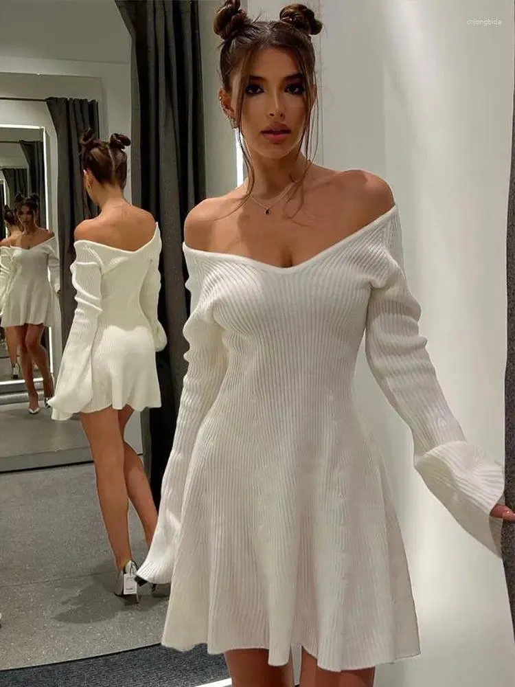 Casual Dresses Sexy Off Shoulder Women Knitted Mini A Line Dress