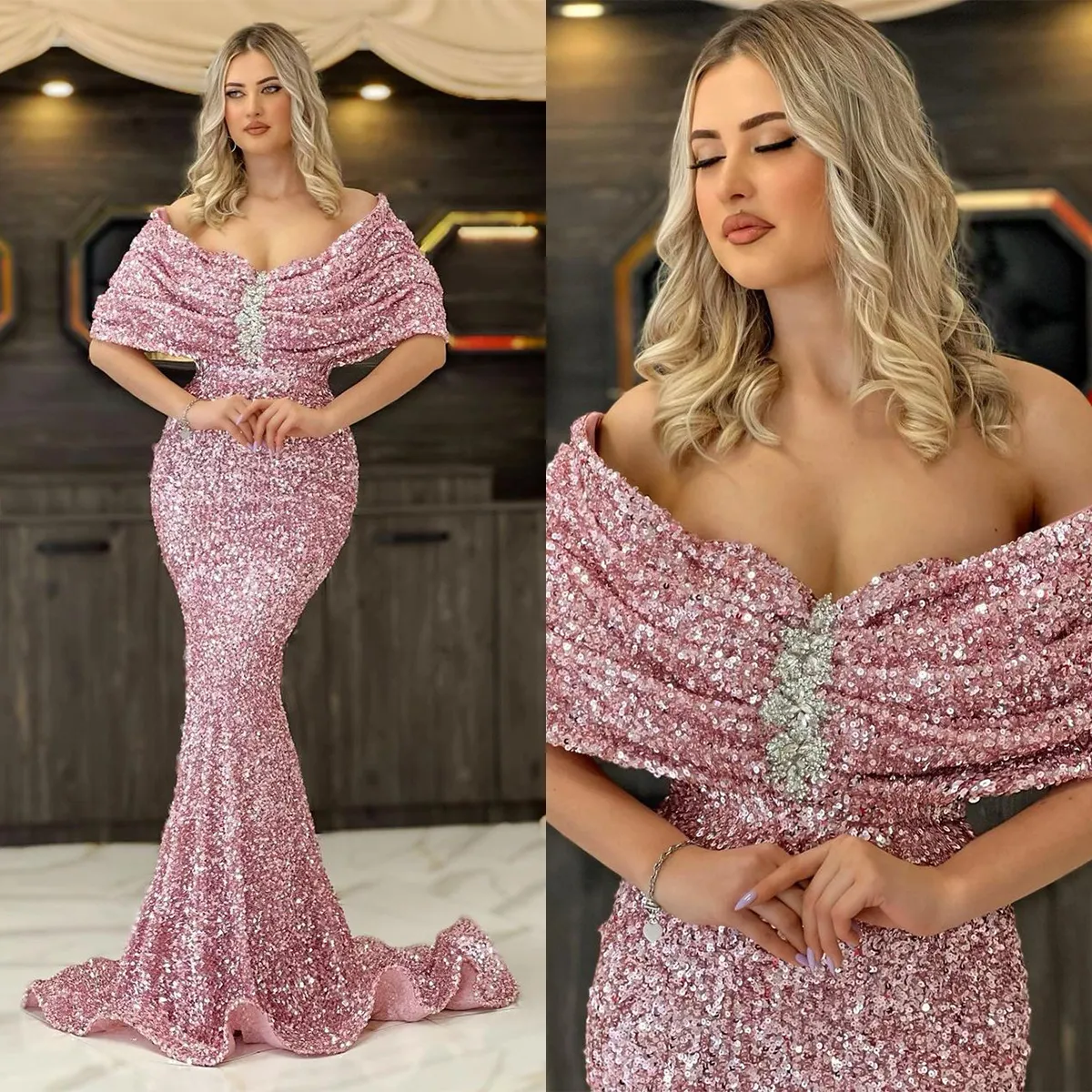 Glamoureuze zeemeermin prom jurkt af van de moet glanzende lovertjes ruches hof jurk op maat gemaakte ritsjurk plus size vestido de noite