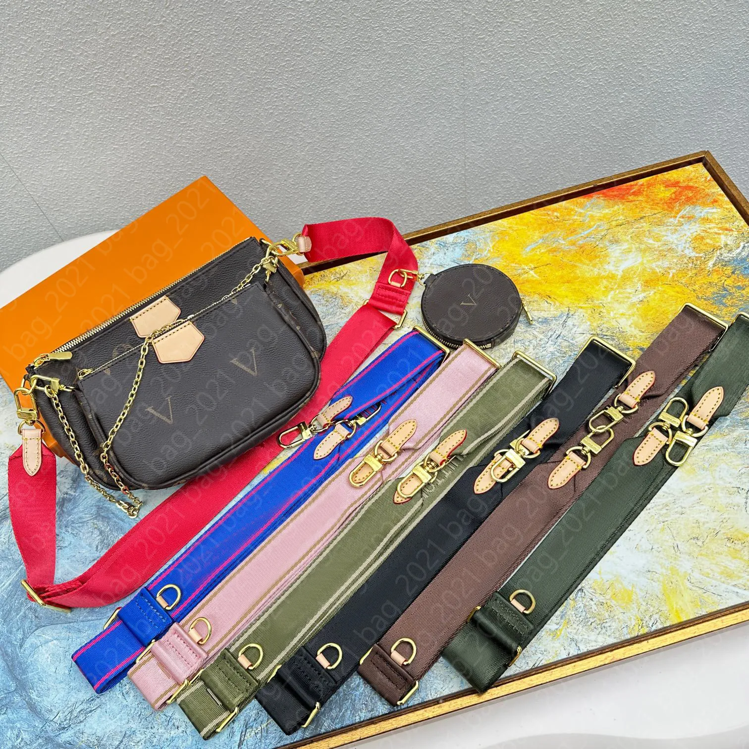 8A Kvinnor Multi Pochette Accessories Designer Väskor axelremmar för 3 -stycken Set Handväskor Favorit Crossbody Bag Lady Shoulder Bag Wallet med Box M44823