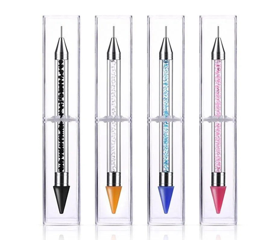 Doubleended strass selecionador caneta de cera prego gel manicure ferramenta strass pontilhando lápis ferramentas da arte do prego mj196669551