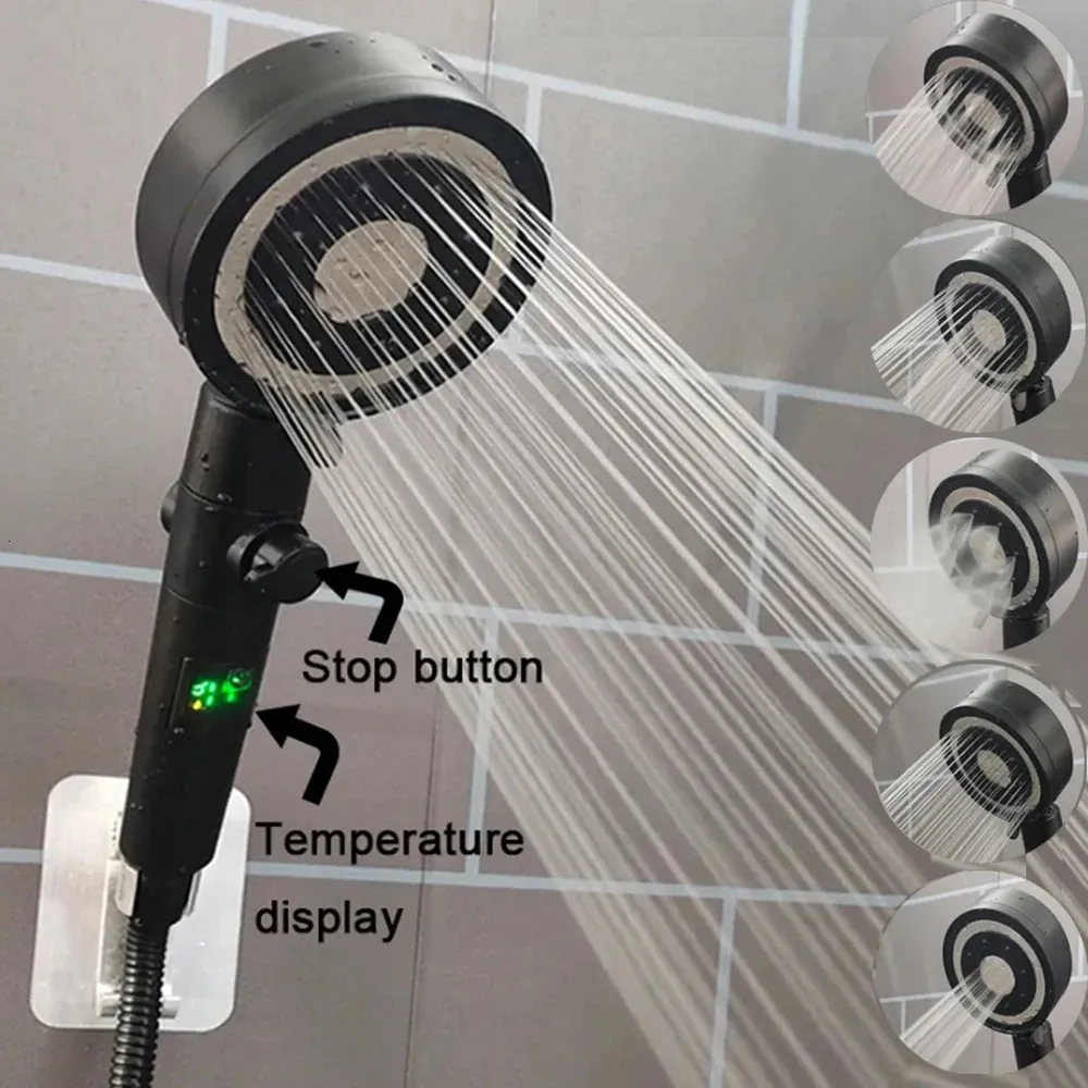 Pommeau de douche à affichage numérique de la température, 5 modes, douchette à main avec arrêt à une touche, filtre d'économie d'eau haute pression, pomme de douche de salle de bain 231102