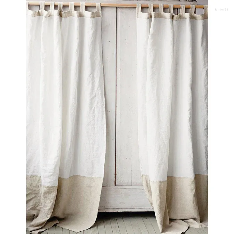 Vorhang aus reinem Leinen in Weiß und Vorhänge aus Flachs, handgefertigte Vorhänge, 50 % Verdunkelung, extra lang, individuell für Wohnzimmerfenster